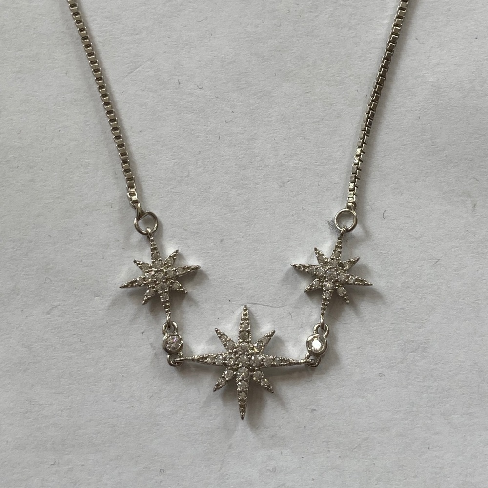 Silver three stars with crystals necklace